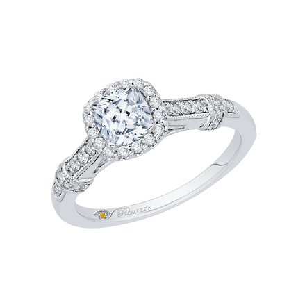 Cushion Cut Halo Diamond Engagement Ring in 14K White Gold