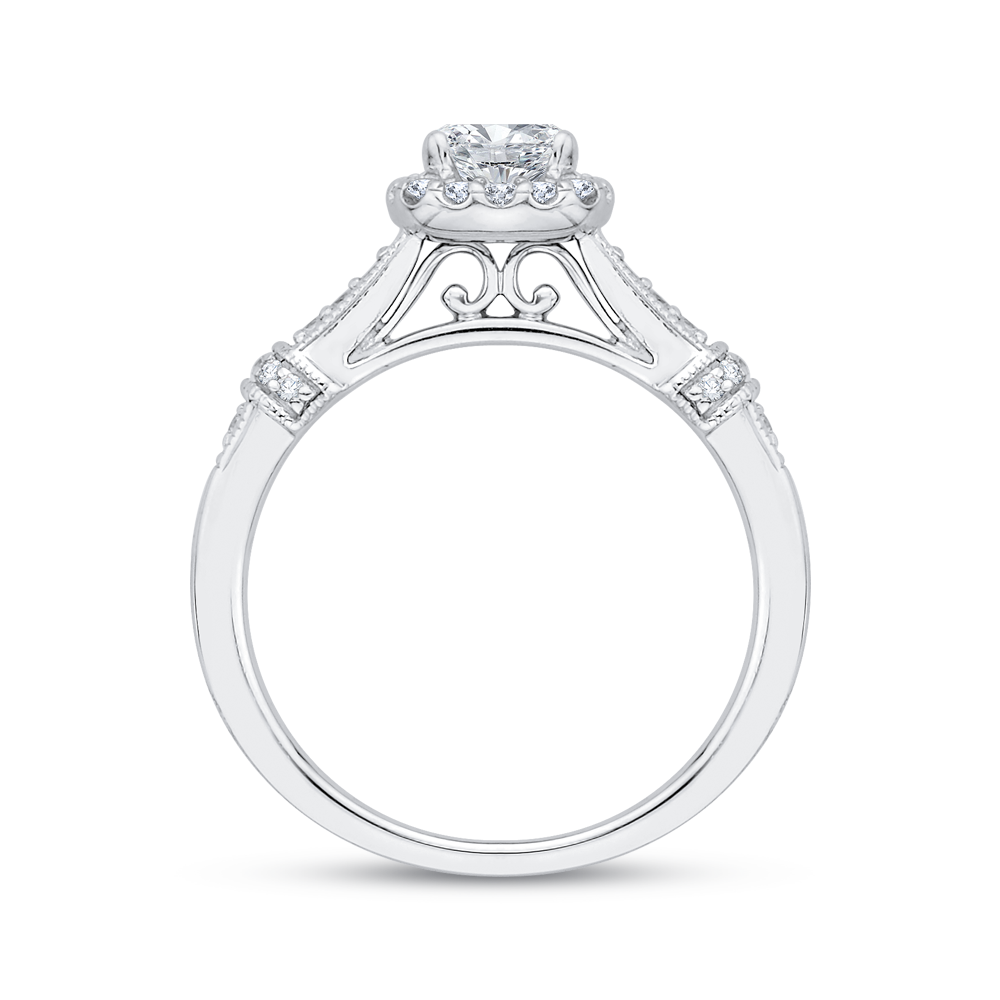 Cushion Cut Halo Diamond Engagement Ring in 14K White Gold