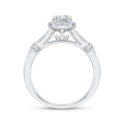 Cushion Cut Halo Diamond Engagement Ring in 14K White Gold