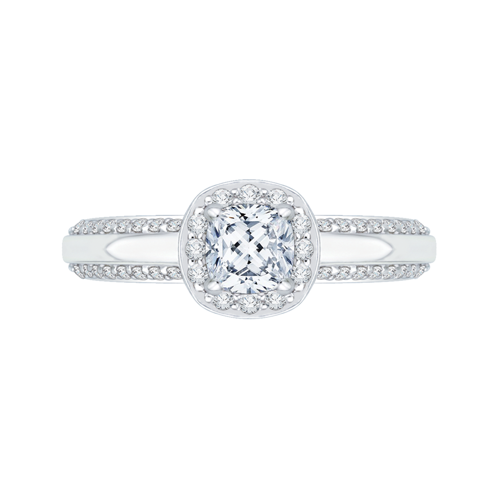 Cushion Cut Diamond Halo Engagement Ring in 14K White Gold