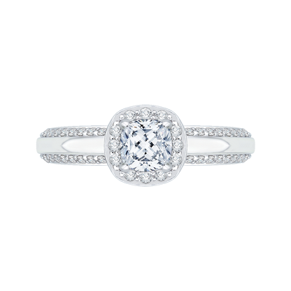 Cushion Cut Diamond Halo Engagement Ring in 14K White Gold