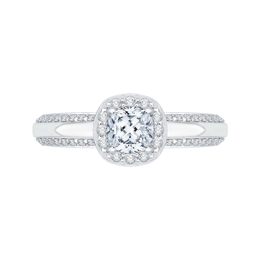 Cushion Cut Diamond Halo Engagement Ring in 14K White Gold