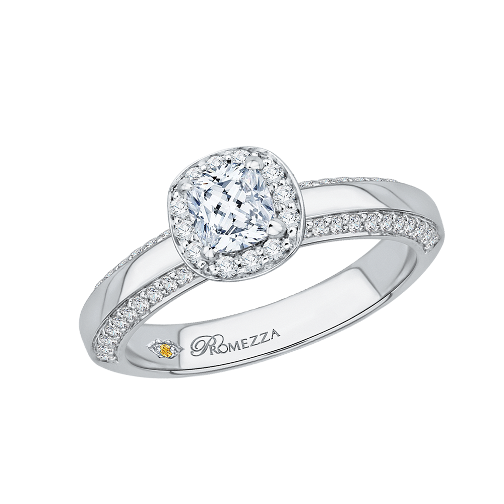 Cushion Cut Diamond Halo Engagement Ring in 14K White Gold