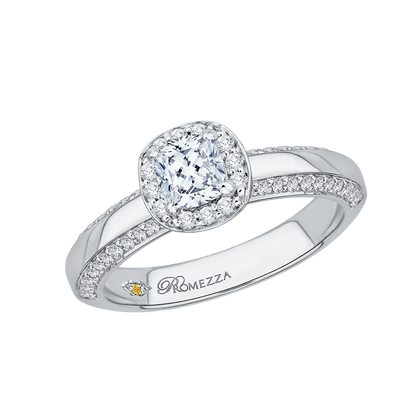 Cushion Cut Diamond Halo Engagement Ring in 14K White Gold