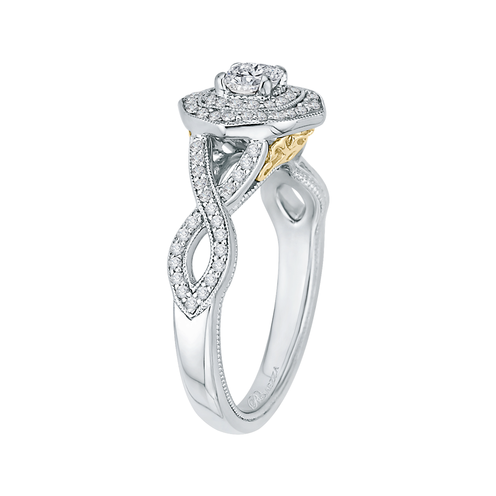 Cushion Cut Diamond Double Halo Engagement Ring in 14K Two Tone Gold