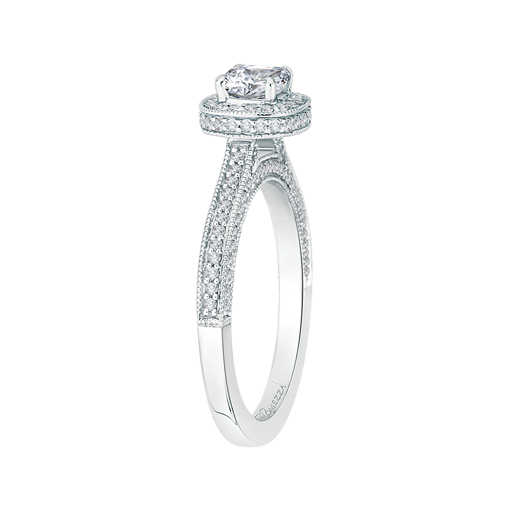 Cushion Cut Diamond Halo Engagement Ring in 14K White Gold