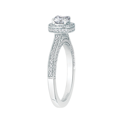 Cushion Cut Diamond Halo Engagement Ring in 14K White Gold