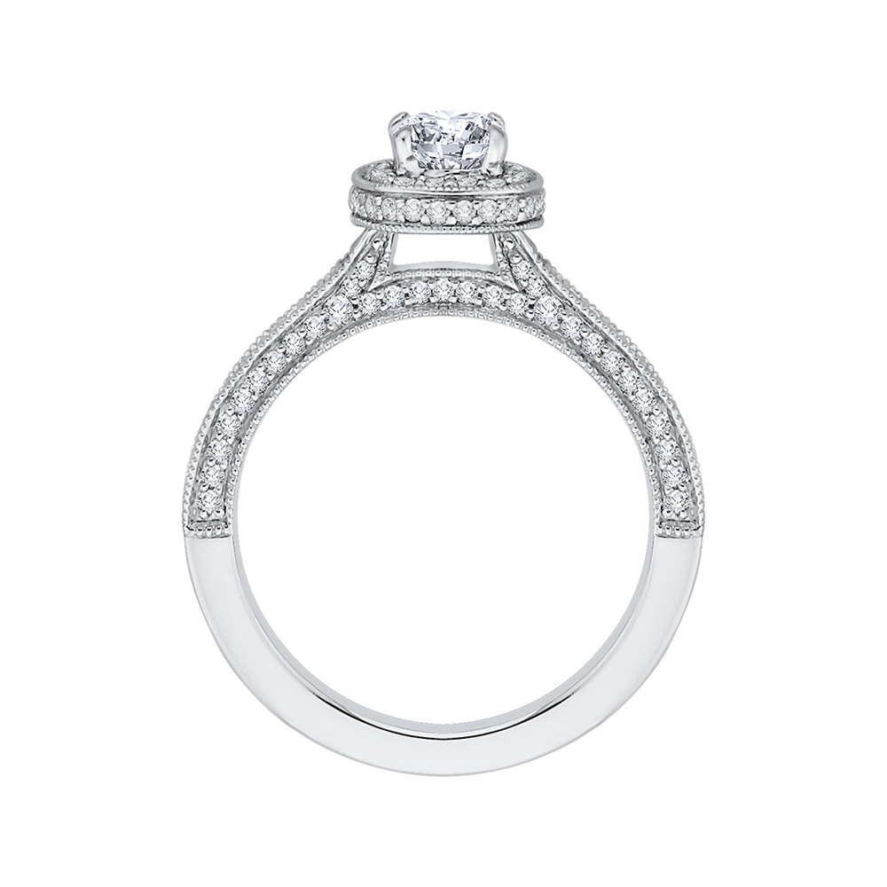 Cushion Cut Diamond Halo Engagement Ring in 14K White Gold