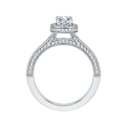 Cushion Cut Diamond Halo Engagement Ring in 14K White Gold