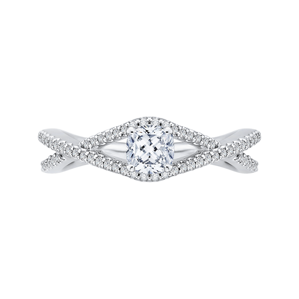 Split Shank Cushion Cut Diamond Engagement Ring in 14K White Gold