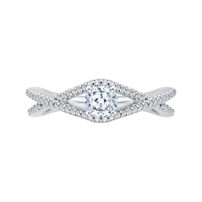 Split Shank Cushion Cut Diamond Engagement Ring in 14K White Gold