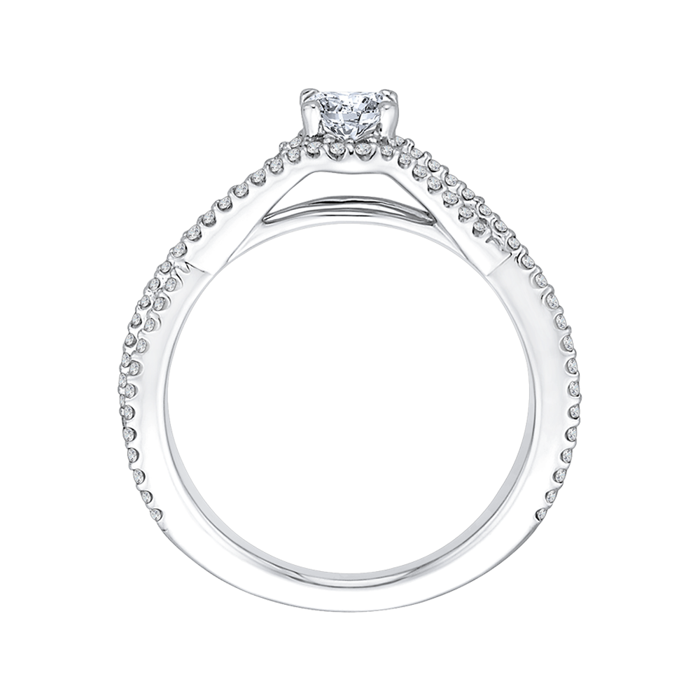 Split Shank Cushion Cut Diamond Engagement Ring in 14K White Gold