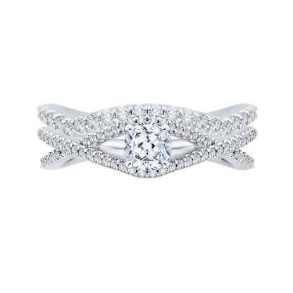 Split Shank Cushion Cut Diamond Engagement Ring in 14K White Gold