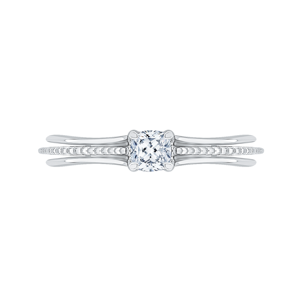 Cushion Cut Diamond Cathedral Style Engagement Ring in 14K White Gold