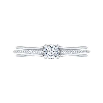 Cushion Cut Diamond Cathedral Style Engagement Ring in 14K White Gold