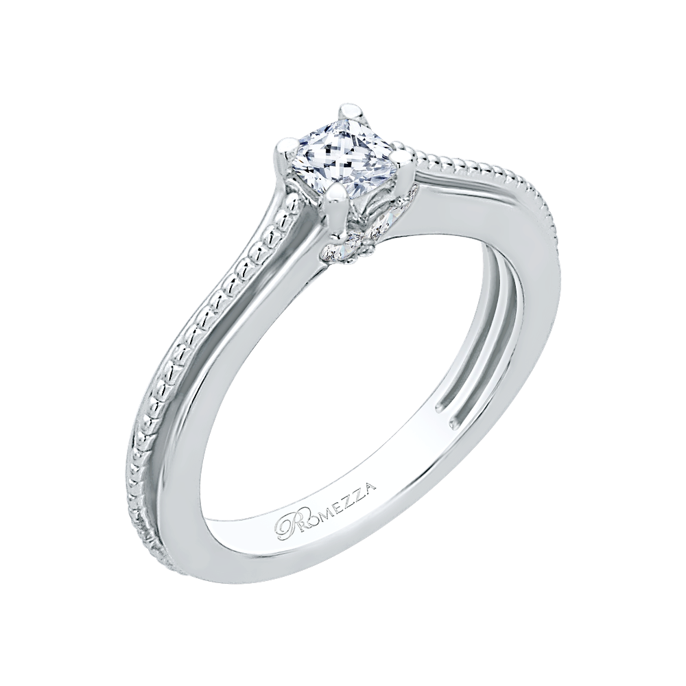 Cushion Cut Diamond Cathedral Style Engagement Ring in 14K White Gold