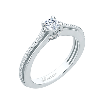 Cushion Cut Diamond Cathedral Style Engagement Ring in 14K White Gold