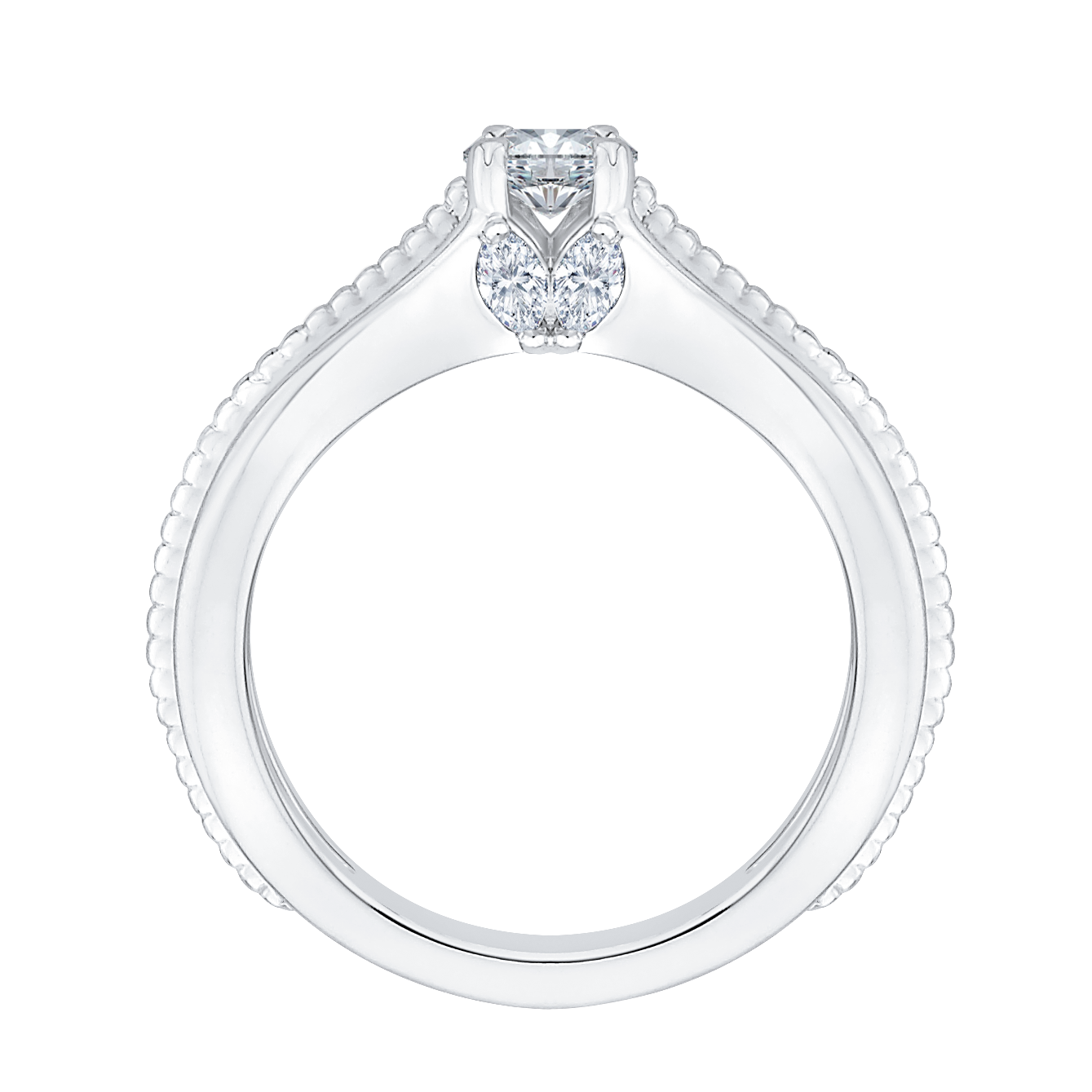 Cushion Cut Diamond Cathedral Style Engagement Ring in 14K White Gold