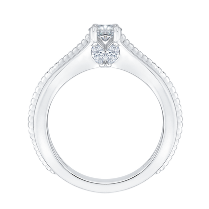 Cushion Cut Diamond Cathedral Style Engagement Ring in 14K White Gold