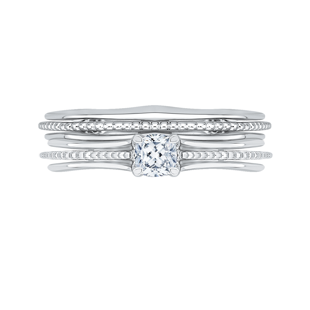 Cushion Cut Diamond Cathedral Style Engagement Ring in 14K White Gold