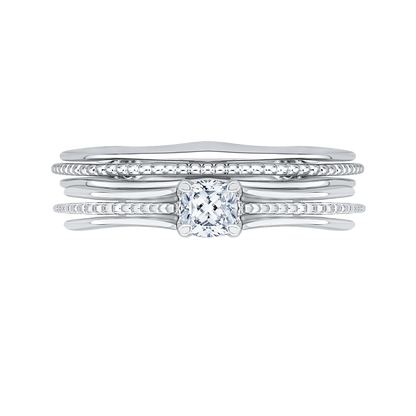 Cushion Cut Diamond Cathedral Style Engagement Ring in 14K White Gold