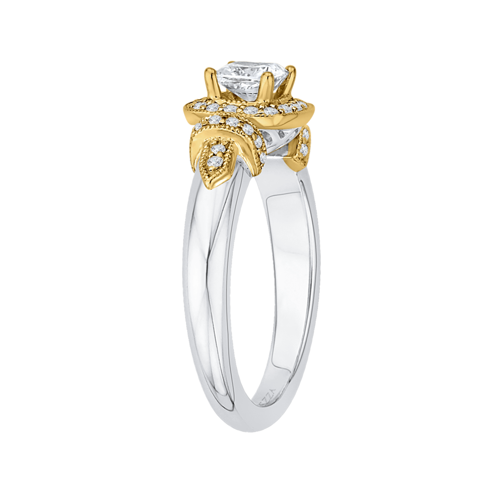 Cushion Cut Diamond Halo Engagement Ring in 14K Two Tone Gold