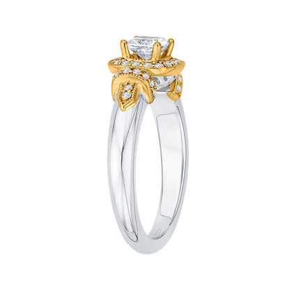 Cushion Cut Diamond Halo Engagement Ring in 14K Two Tone Gold