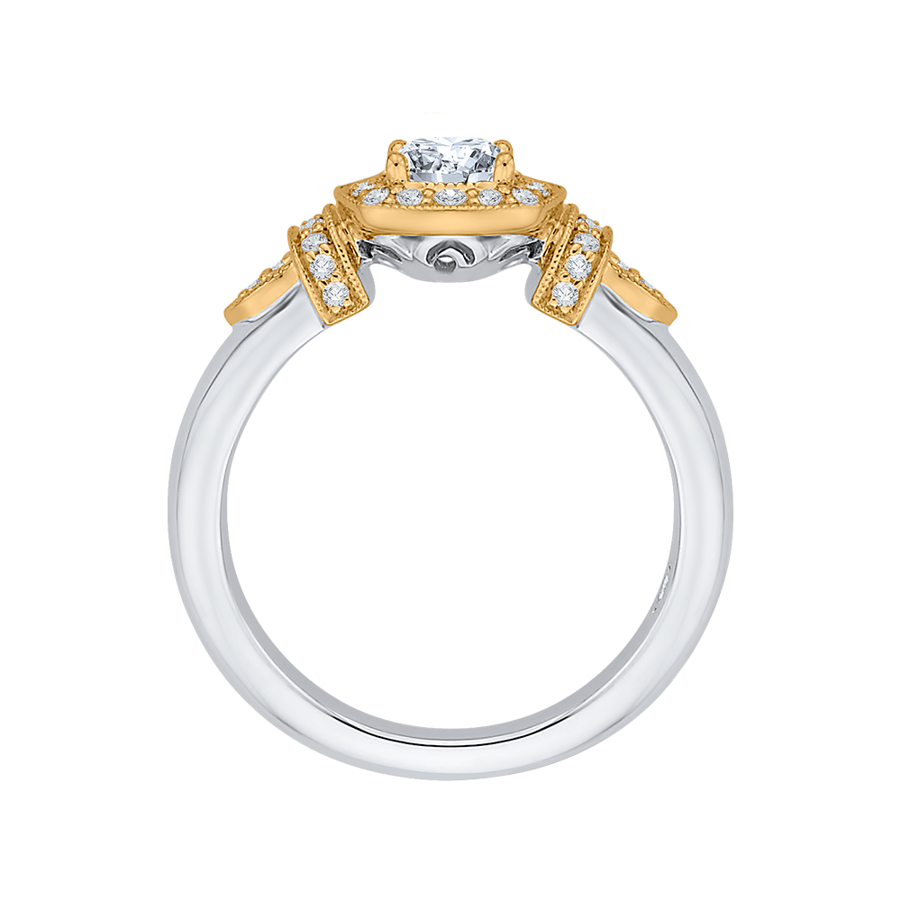 Cushion Cut Diamond Halo Engagement Ring in 14K Two Tone Gold