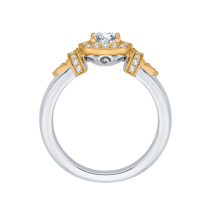 Cushion Cut Diamond Halo Engagement Ring in 14K Two Tone Gold