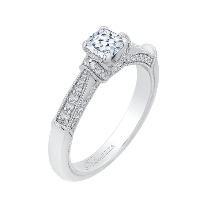 Cushion Cut Diamond Cathedral Style Engagement Ring in 14K White Gold