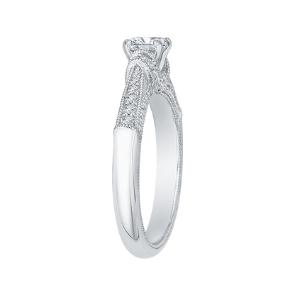 Cushion Cut Diamond Cathedral Style Engagement Ring in 14K White Gold