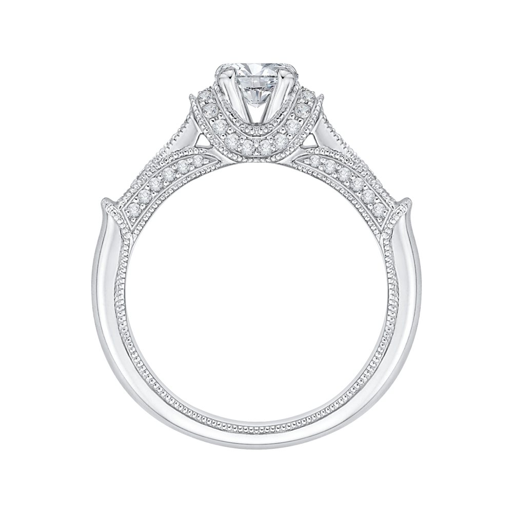 Cushion Cut Diamond Cathedral Style Engagement Ring in 14K White Gold