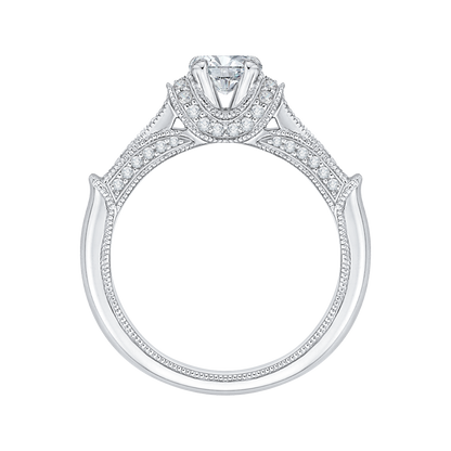 Cushion Cut Diamond Cathedral Style Engagement Ring in 14K White Gold