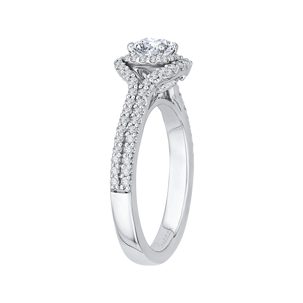 Cushion Cut Diamond Double Halo Cathedral Style Engagement Ring in 14K White Gold