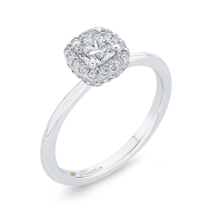 Cushion Cut Diamond Halo Engagement Ring in 14K White Gold