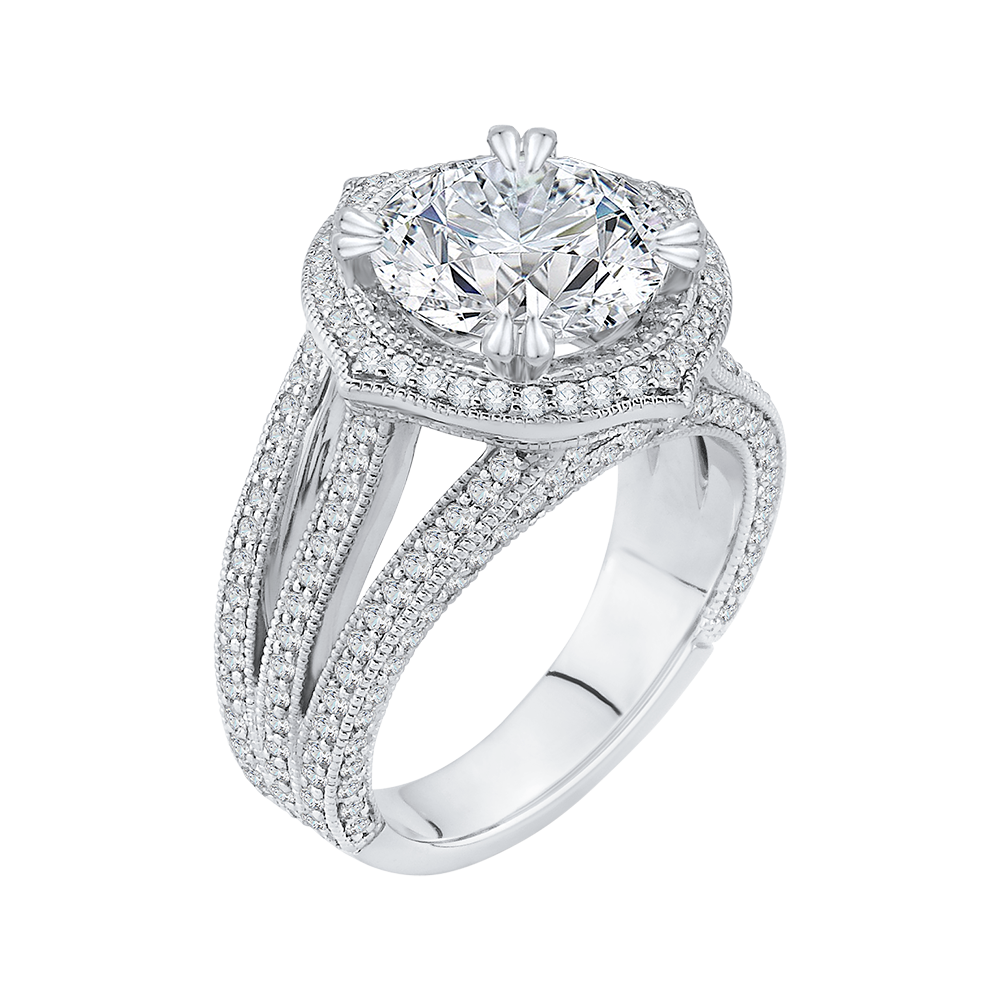 Diamond Halo Engagement Ring in 18K White Gold (Semi-Mount)