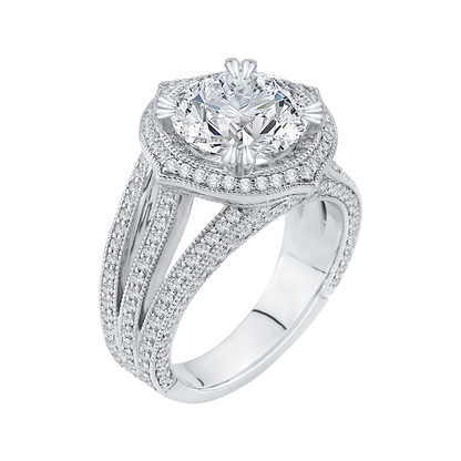 Diamond Halo Engagement Ring in 18K White Gold (Semi-Mount)