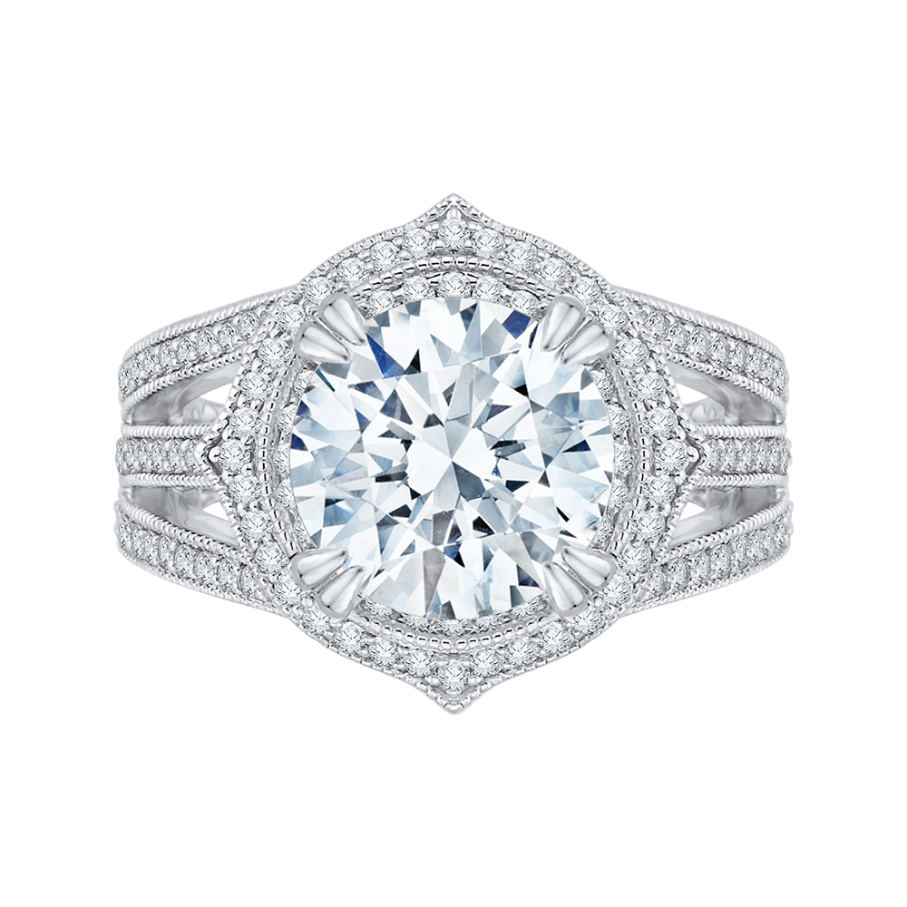 Diamond Halo Engagement Ring in 18K White Gold (Semi-Mount)