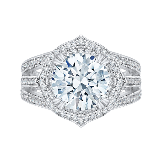 Diamond Halo Engagement Ring in 18K White Gold (Semi-Mount)