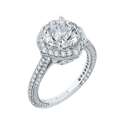 Diamond Halo Engagement Ring with in 18K White Gold (Semi-Mount)