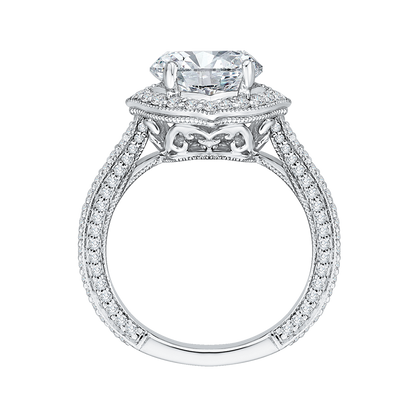 Diamond Halo Engagement Ring with in 18K White Gold (Semi-Mount)