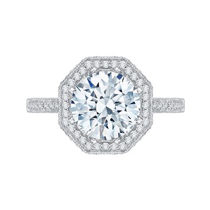 Diamond Octagon Shape Halo Engagement Ring in 18K White Gold (Semi-Mount)