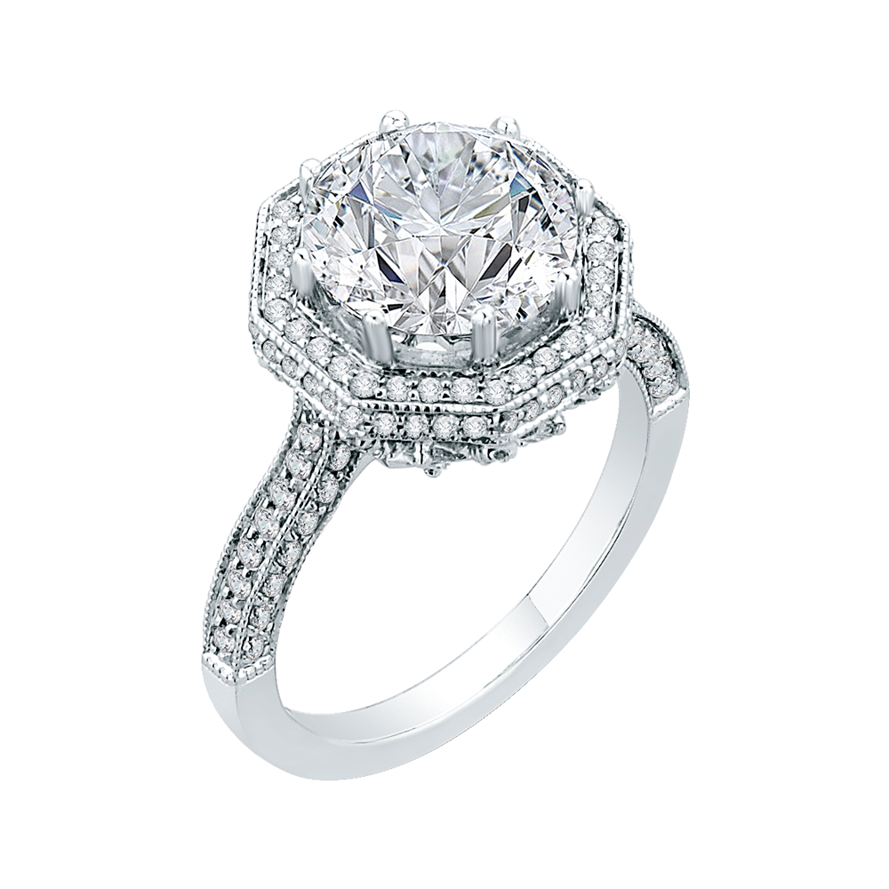 Diamond Octagon Shape Halo Engagement Ring in 18K White Gold (Semi-Mount)