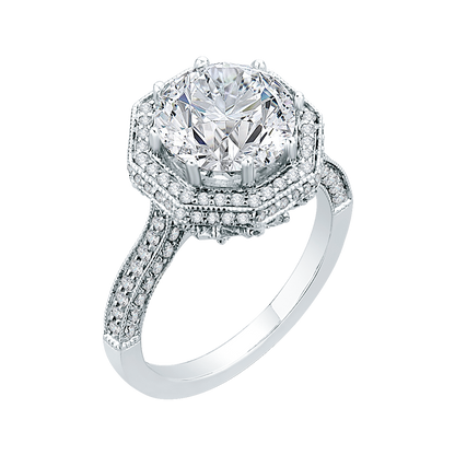 Diamond Octagon Shape Halo Engagement Ring in 18K White Gold (Semi-Mount)