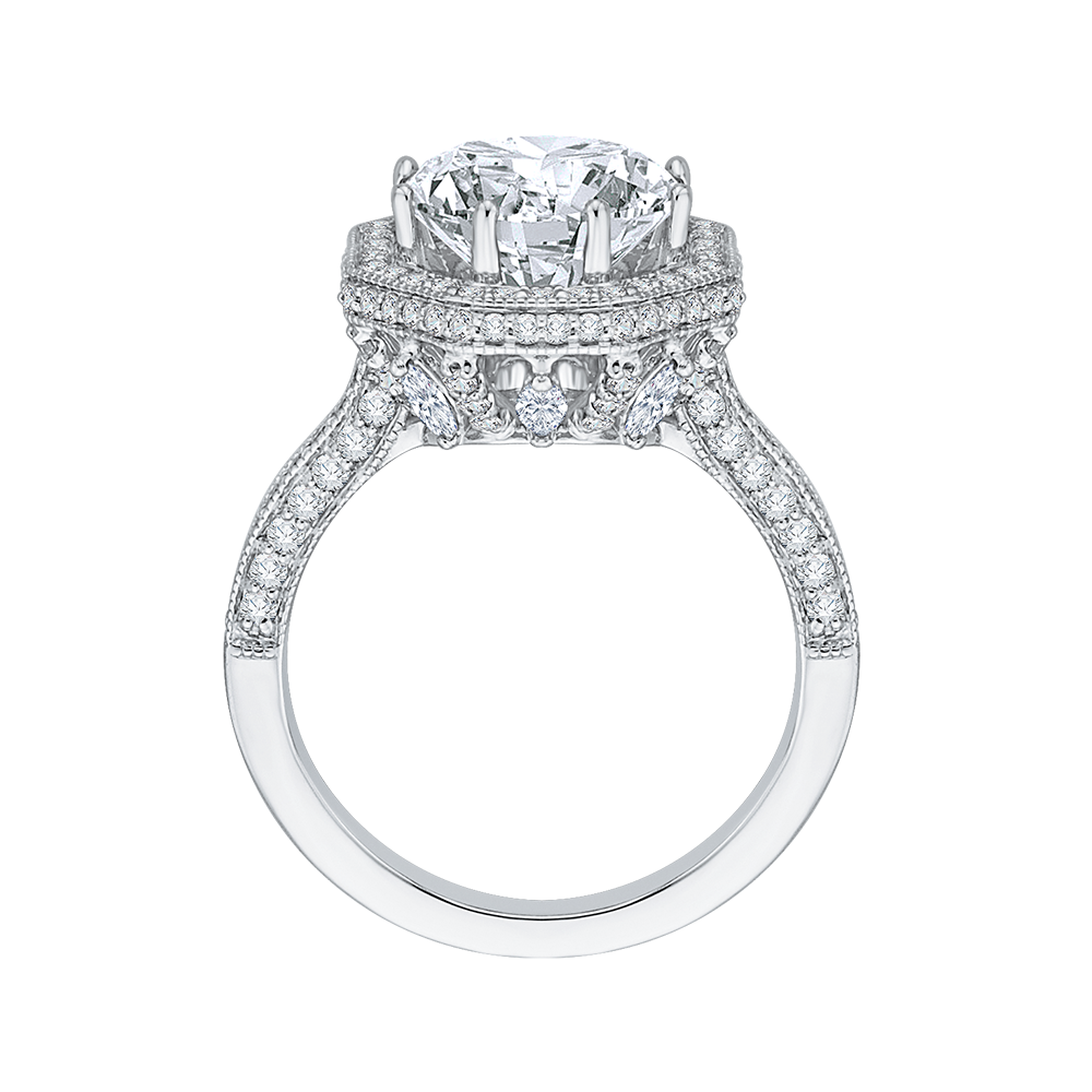 Diamond Octagon Shape Halo Engagement Ring in 18K White Gold (Semi-Mount)