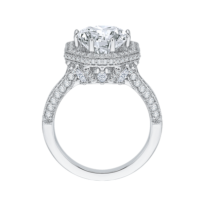 Diamond Octagon Shape Halo Engagement Ring in 18K White Gold (Semi-Mount)