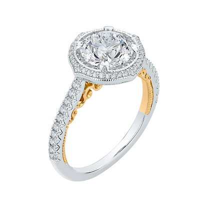 Double Halo Diamond Engagement Ring in 18K Two-Tone Gold (Semi-Mount)