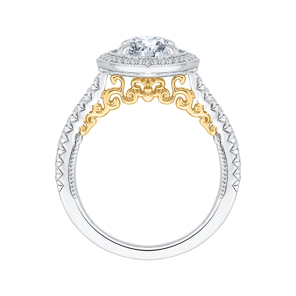 Double Halo Diamond Engagement Ring in 18K Two-Tone Gold (Semi-Mount)