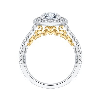 Double Halo Diamond Engagement Ring in 18K Two-Tone Gold (Semi-Mount)