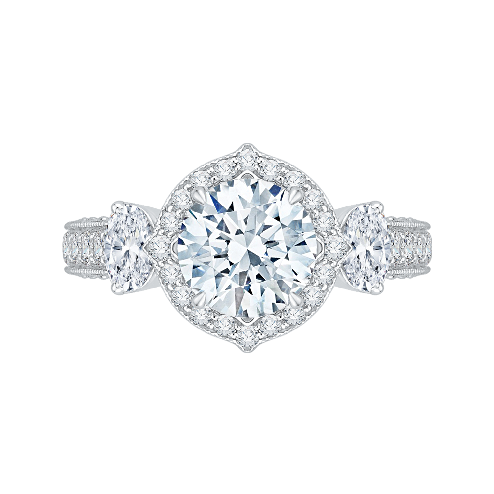 Diamond Halo Engagement Ring in 18K White Gold (Semi-Mount)